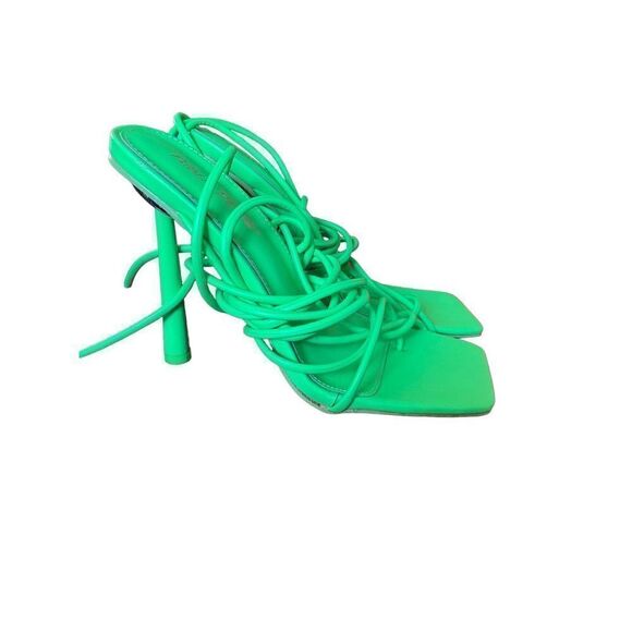 Strike a pose wrap up neon green stiletto heels, size 7 - Picture 5 of 9